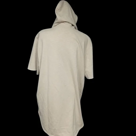 Beige Pullover  Hooded Short Sleeve Tunic - Picture 3 of 4